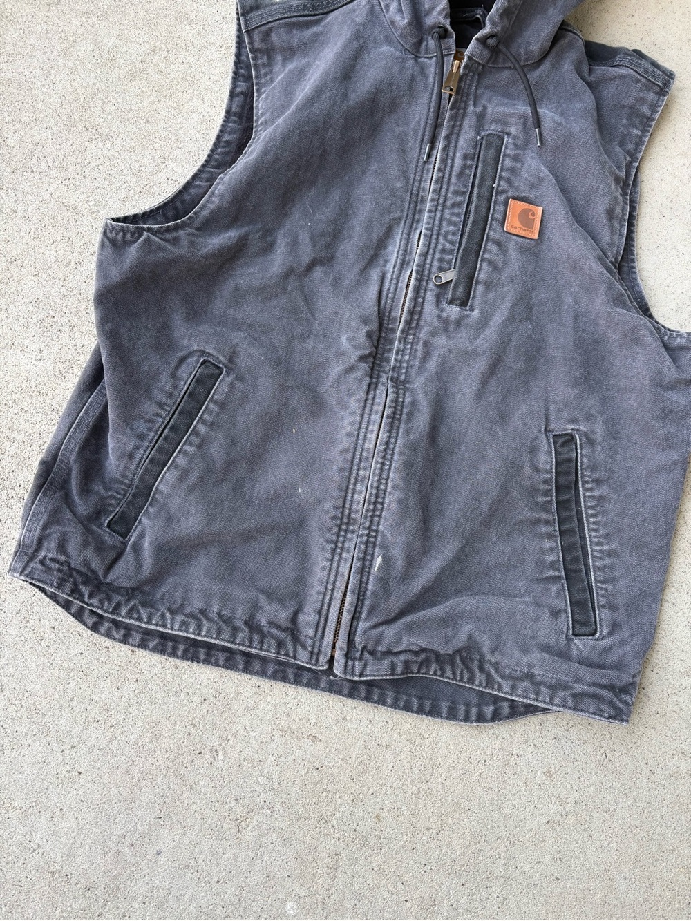 Carhartt V33 029 Shadow Grey Hooded Fleece Lined Canvas Vest Size Medium - Picture 3 of 5